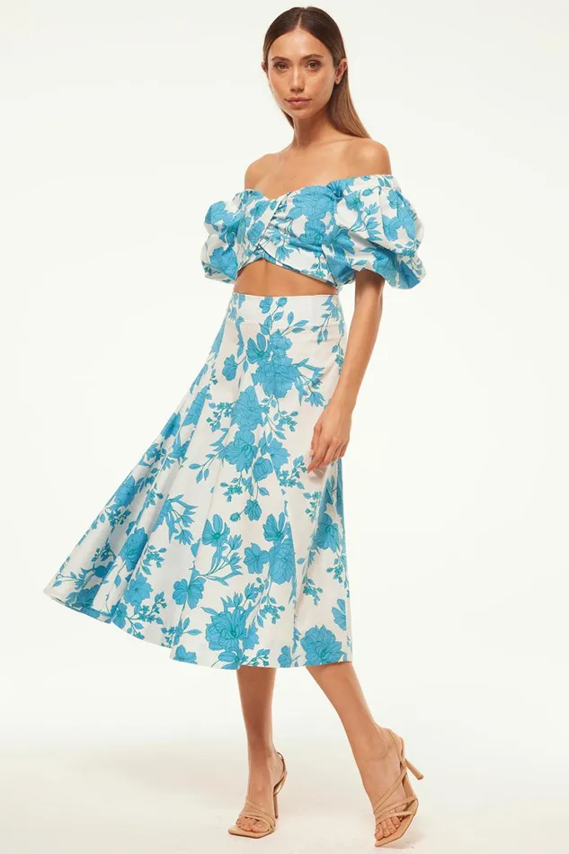 MISA Los Angeles Tops Women RORI TOP Turquoise Flora Poplin