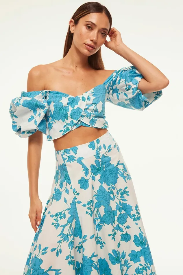 MISA Los Angeles Tops Women RORI TOP Turquoise Flora Poplin