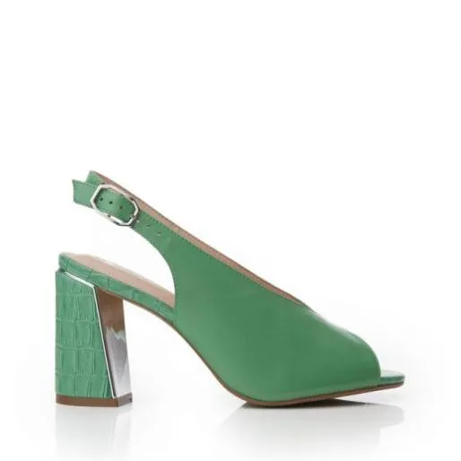 Molina Green Leather Women Moda In Pelle Heeled Sandals
