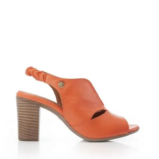 Mylah Orange Leather Women Moda In Pelle Heeled Sandals