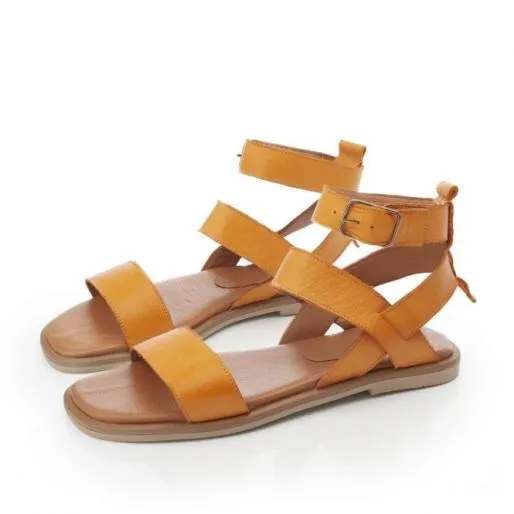 Nadiata Orange Leather Women Moda In Pelle Flat Sandals Nadiata Orange Leather Women Moda In Pelle Flat Sandals