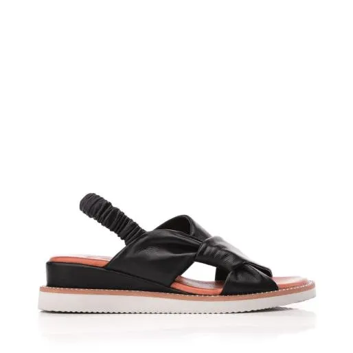 Nadya Black Leather Women Moda In Pelle Wedge Sandals