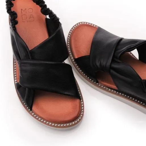 Nadya Black Leather Women Moda In Pelle Wedge Sandals Nadya Black Leather Women Moda In Pelle Wedge Sandals