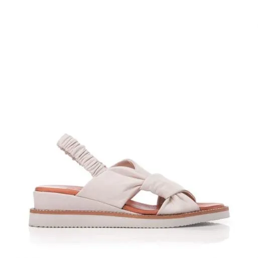 Nadya Off White Leather Women Moda In Pelle Wedge Sandals