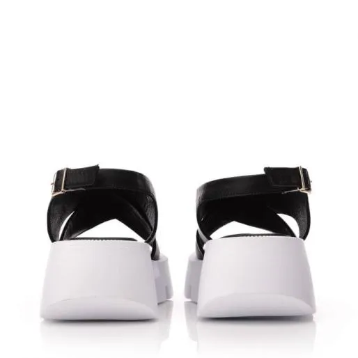 Nakia Black Leather Women Moda In Pelle Wedge Sandals Nakia Black Leather Women Moda In Pelle Wedge Sandals