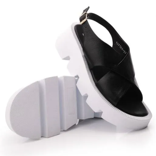 Nakia Black Leather Women Moda In Pelle Wedge Sandals Nakia Black Leather Women Moda In Pelle Wedge Sandals