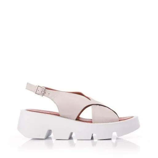 Nakia Off White Leather Women Moda In Pelle Wedge Sandals