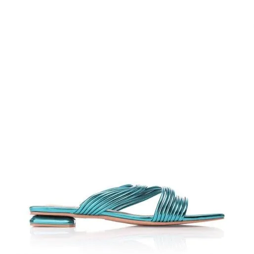 Natally Aqua Blue Porvair Women Moda In Pelle Flat Sandals