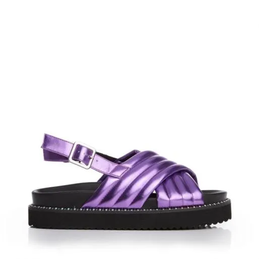 Niam Purple Metallic Women Moda In Pelle Flat Sandals