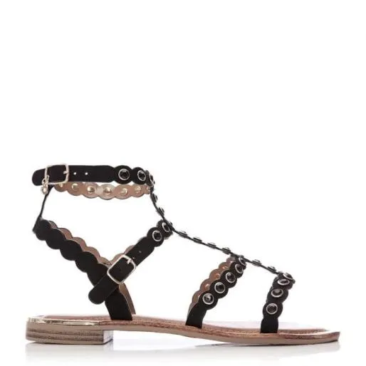 Ninetta Black Porvair Women Moda In Pelle Flat Sandals
