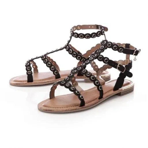Ninetta Black Porvair Women Moda In Pelle Flat Sandals Ninetta Black Porvair Women Moda In Pelle Flat Sandals