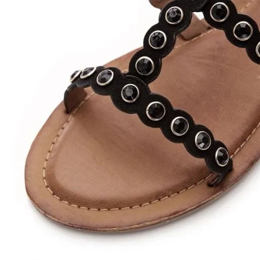 Ninetta Black Porvair Women Moda In Pelle Flat Sandals Ninetta Black Porvair Women Moda In Pelle Flat Sandals