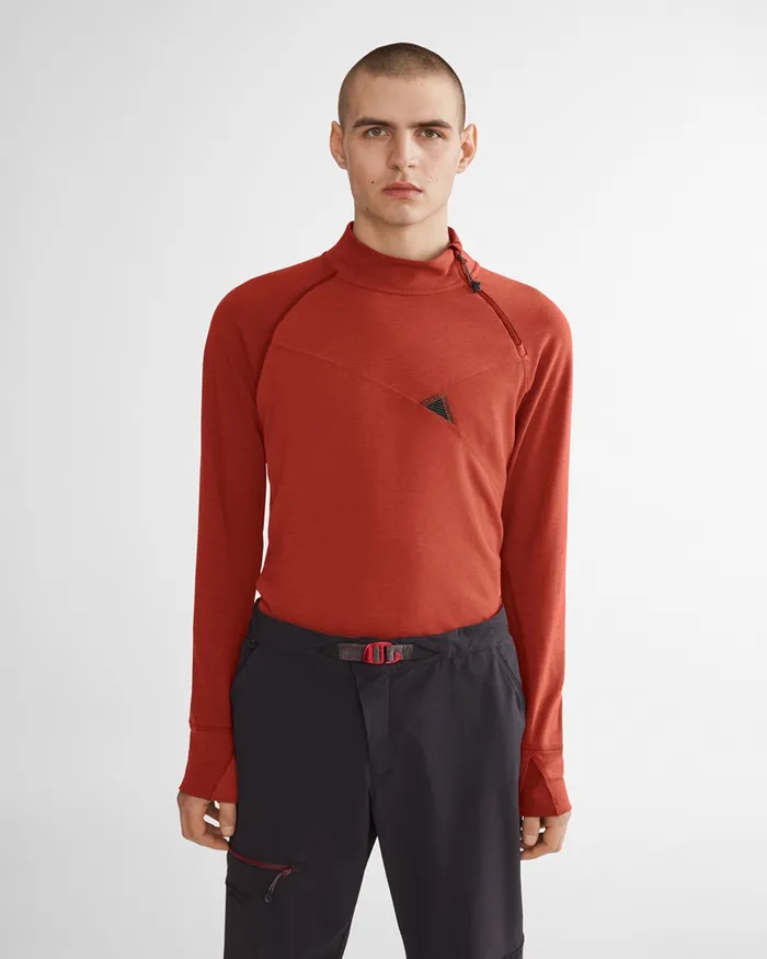 Njorun Crew Zip Dark Redwood Men Klttermusen Fleeces and Sweaters
