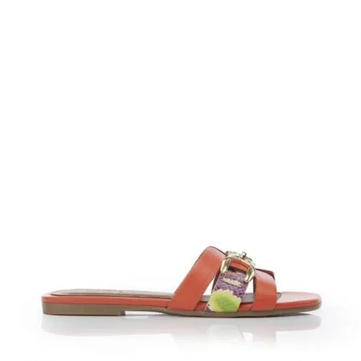 Noela Orange Snake Print Leather Women Moda In Pelle Flat Sandals