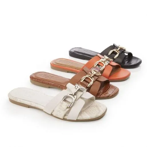 Noela Orange Snake Print Leather Women Moda In Pelle Flat Sandals