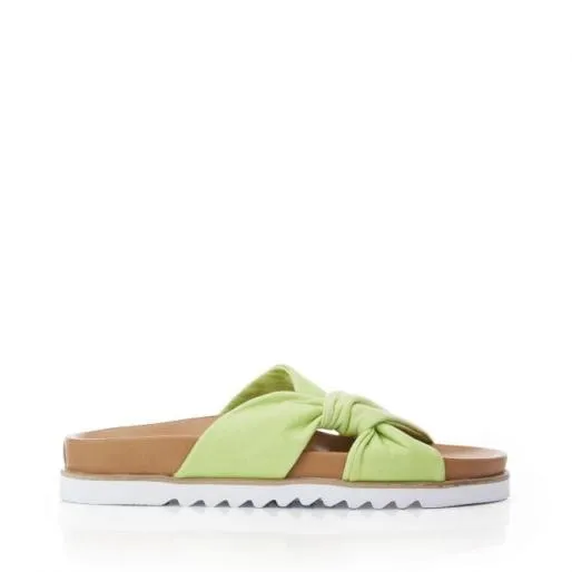 Nylaa Lime Green Leather Women Moda In Pelle Flat Sandals