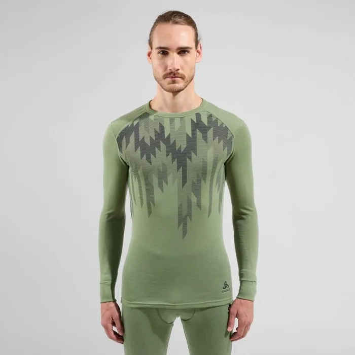 Odlo Base Layers The Active Warm Graphic Base Layer Top Matte Green 8211 Men