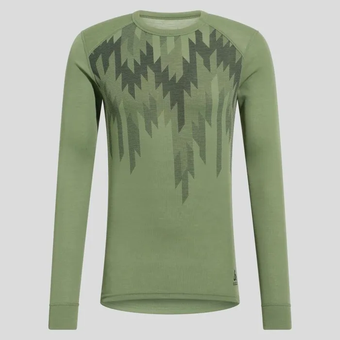 Odlo Base Layers The Active Warm Graphic Base Layer Top Matte Green 8211 Men