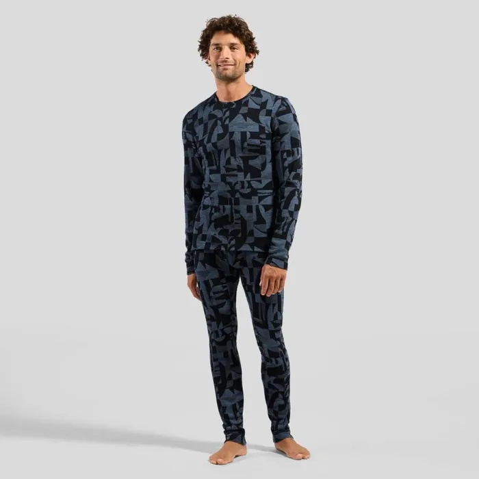 Odlo Base Layers The Natural Merino Warm Jacquard Base Layer Bottoms Provincial Blue 8211 Black 8211 Men
