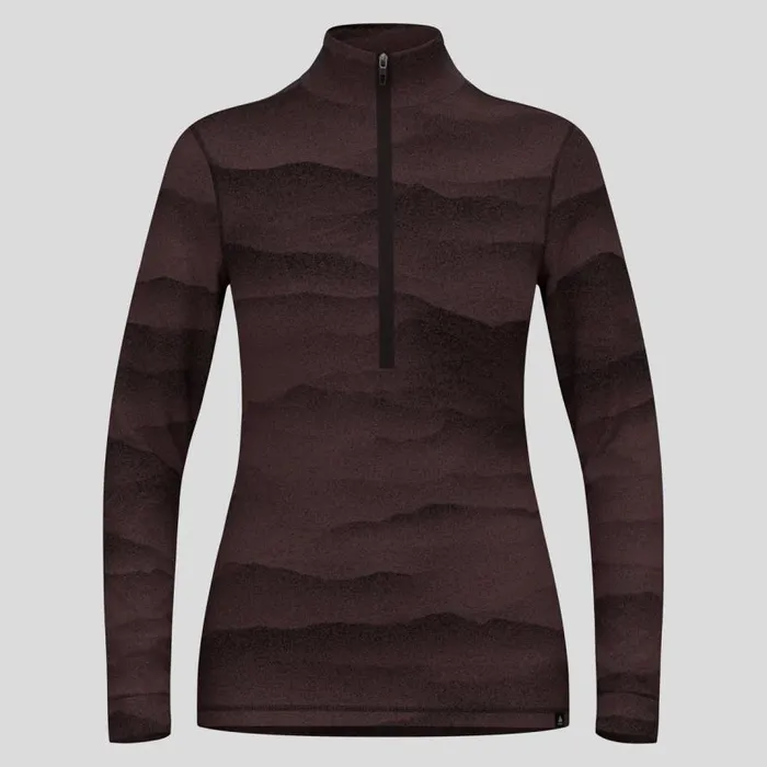 Odlo Base Layers The Natural Merino Warm Jacquard Base Layer HalfZip Fudge 8211 Black 8211 Women