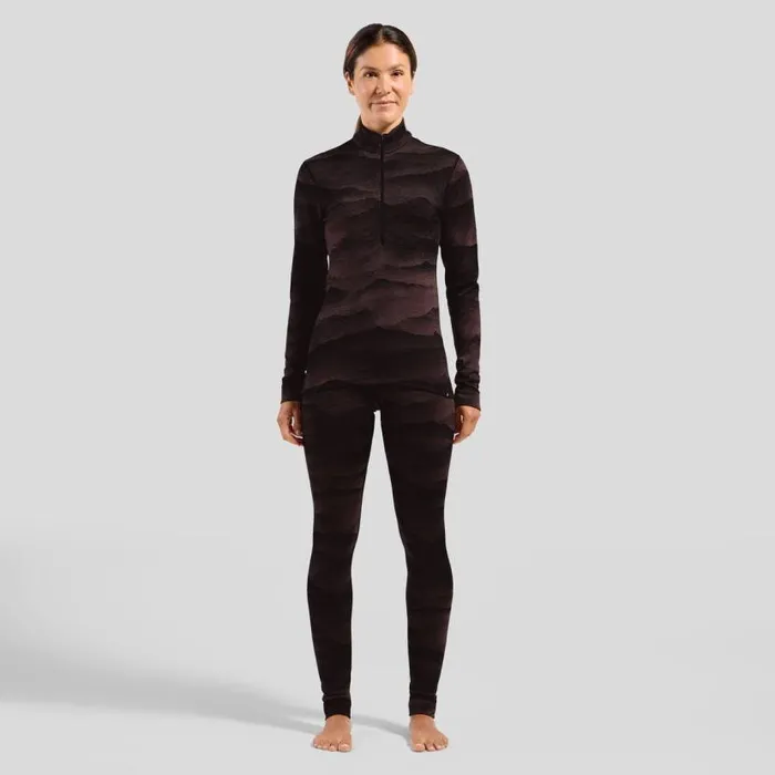 Odlo Base Layers The Natural Merino Warm Jacquard Base Layer HalfZip Fudge 8211 Black 8211 Women