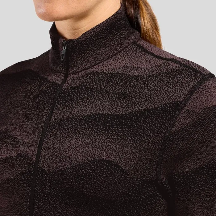 Odlo Base Layers The Natural Merino Warm Jacquard Base Layer HalfZip Fudge 8211 Black 8211 Women