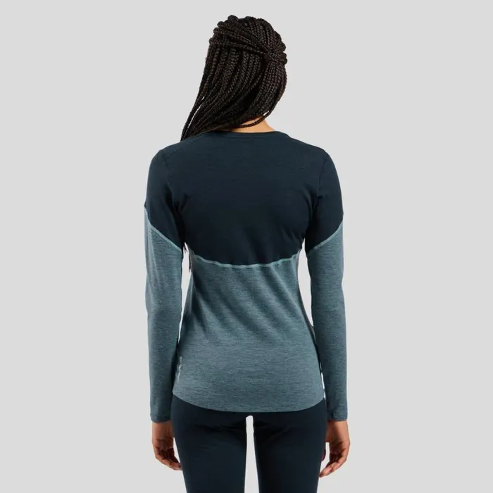 Odlo Base Layers The Revelstoke Performance Wool Warm Base Layer Top Provincial Blue 8211 Dark Sapphire Melange 8211 Women