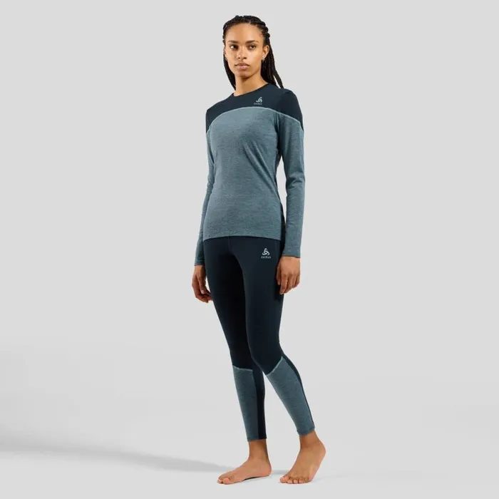 Odlo Base Layers The Revelstoke Performance Wool Warm Base Layer Top Provincial Blue 8211 Dark Sapphire Melange 8211 Women