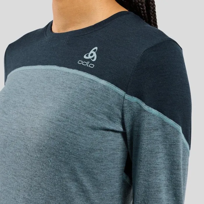 Odlo Base Layers The Revelstoke Performance Wool Warm Base Layer Top Provincial Blue 8211 Dark Sapphire Melange 8211 Women