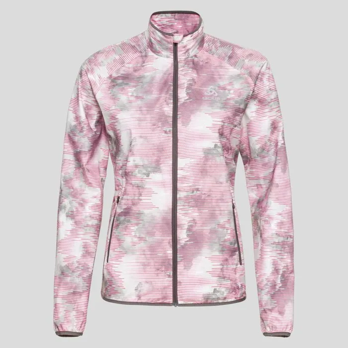 Odlo Jackets and Vests The Essentials Light Print Running Jacket Odlo Concrete Grey 8211 Festival Fuchsia 8211 Women