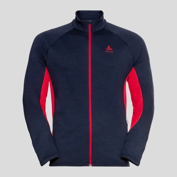 Odlo Mid Layers and Longsleeves The Berra Long Sleeve Mid Layer Zip Dark Sapphire 8211 Chinese Red 8211 Men
