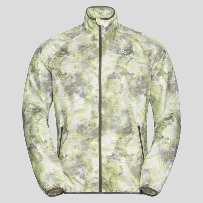 Odlo Running The Essentials Light Print Running Jacket Odlo Concrete Grey 8211 Lime Green 8211 Men
