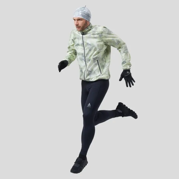 Odlo Running The Essentials Light Print Running Jacket Odlo Concrete Grey 8211 Lime Green 8211 Men