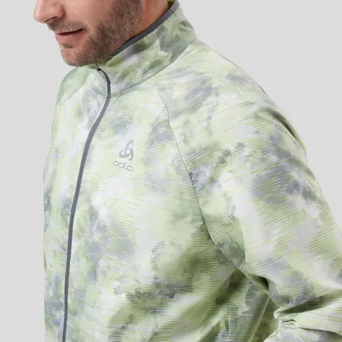 Odlo Running The Essentials Light Print Running Jacket Odlo Concrete Grey 8211 Lime Green 8211 Men