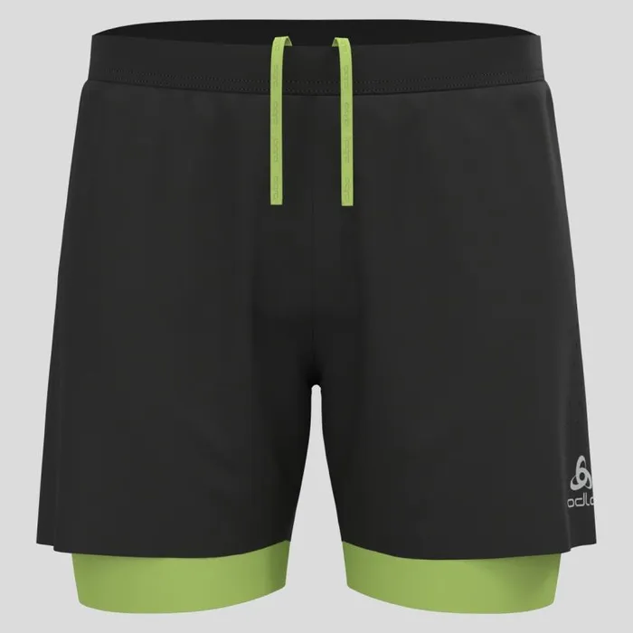 Odlo Shorts The Zeroweight 5 Inch 2In1 Running Shorts Black 8211 Sharp Green 8211 Men