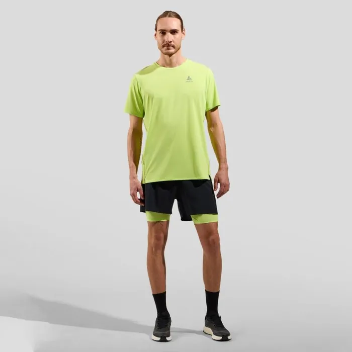 Odlo Shorts The Zeroweight 5 Inch 2In1 Running Shorts Black 8211 Sharp Green 8211 Men