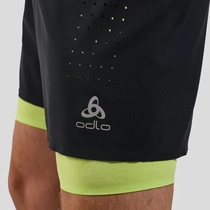 Odlo Shorts The Zeroweight 5 Inch 2In1 Running Shorts Black 8211 Sharp Green 8211 Men