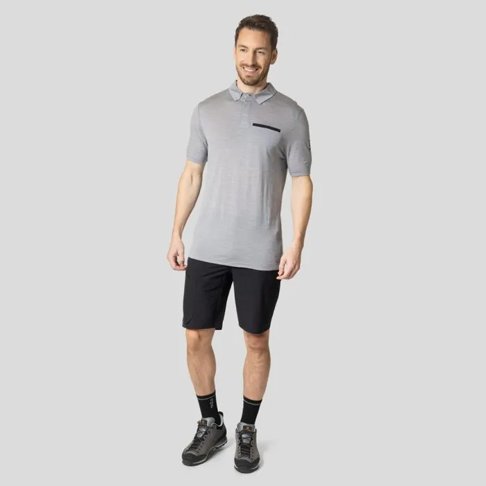 Odlo Tshirts and Polos The Essentials Performance Wool 130 Polo Shirt Grey Melange 8211 Black 8211 Men