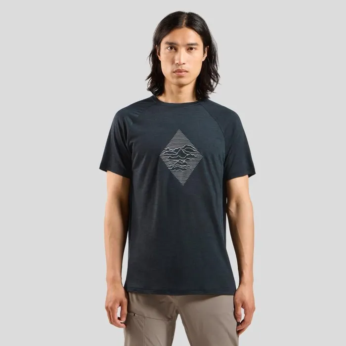 Odlo Tshirts and Polos The Merino Blend 130 Print TShirt Black Melange 8211 Men Odlo Tshirts and Polos The Merino Blend 130 Print TShirt Black Melange 8211 Men