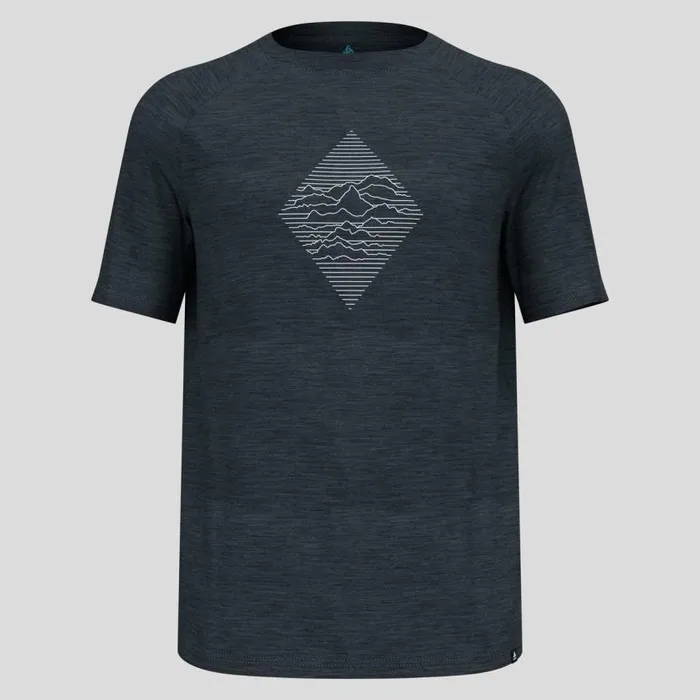 Odlo Tshirts and Polos The Merino Blend 130 Print TShirt Black Melange 8211 Men