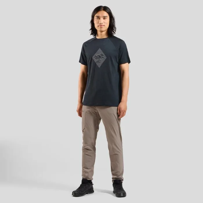 Odlo Tshirts and Polos The Merino Blend 130 Print TShirt Black Melange 8211 Men