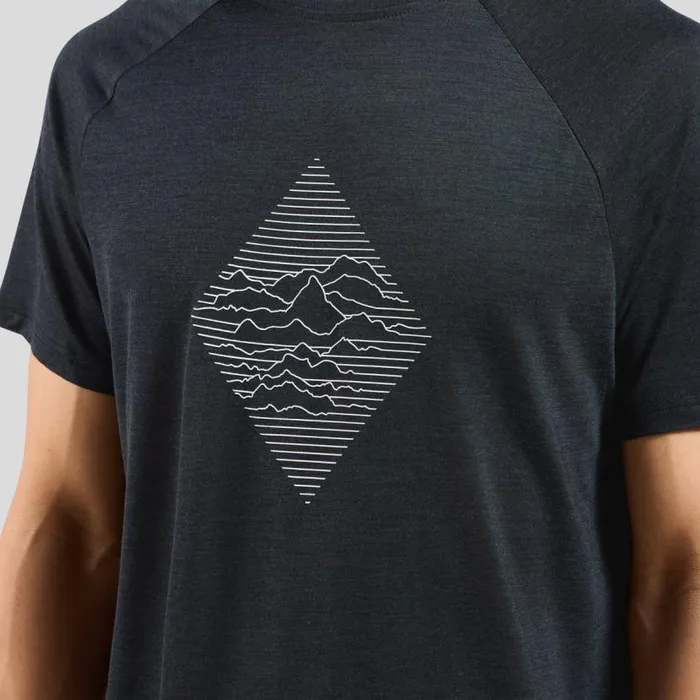 Odlo Tshirts and Polos The Merino Blend 130 Print TShirt Black Melange 8211 Men