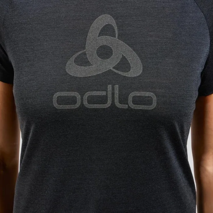 Odlo Tshirts and Polos The Ride 365 Performance Wool 130 Logo TShirt Black Melange 8211 Women