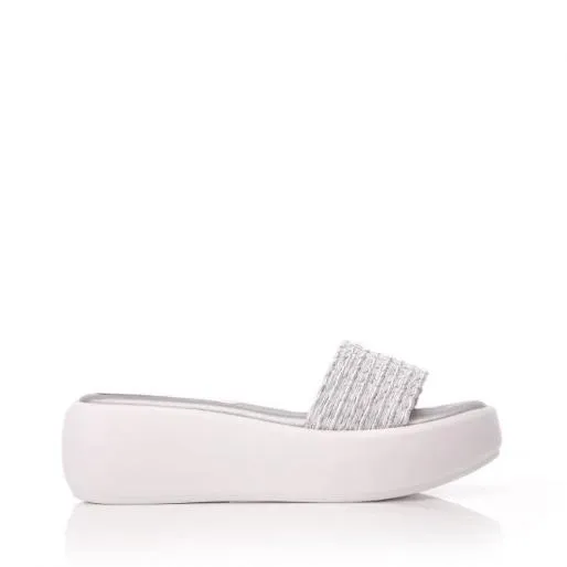 Olen White Leather Women Moda In Pelle Slider Sandals