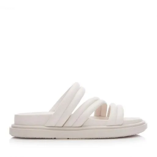 Oletta Cream Leather Women Moda In Pelle Flat Sandals
