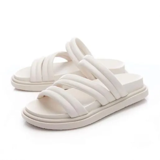 Oletta Cream Leather Women Moda In Pelle Flat Sandals Oletta Cream Leather Women Moda In Pelle Flat Sandals