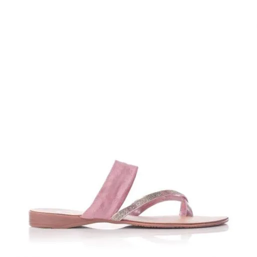 Olia Pink Leather Women Moda In Pelle Flat Sandals Olia Pink Leather Women Moda In Pelle Flat Sandals