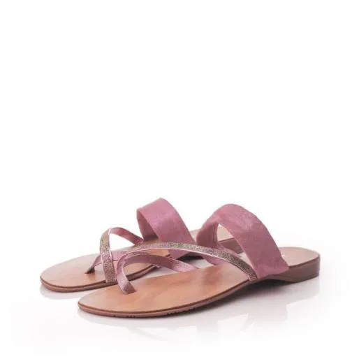 Olia Pink Leather Women Moda In Pelle Flat Sandals Olia Pink Leather Women Moda In Pelle Flat Sandals
