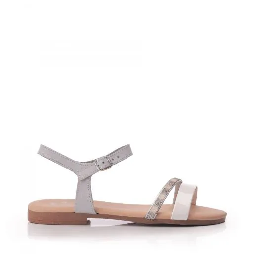 Olitzia White Leather Women Moda In Pelle Flat Sandals