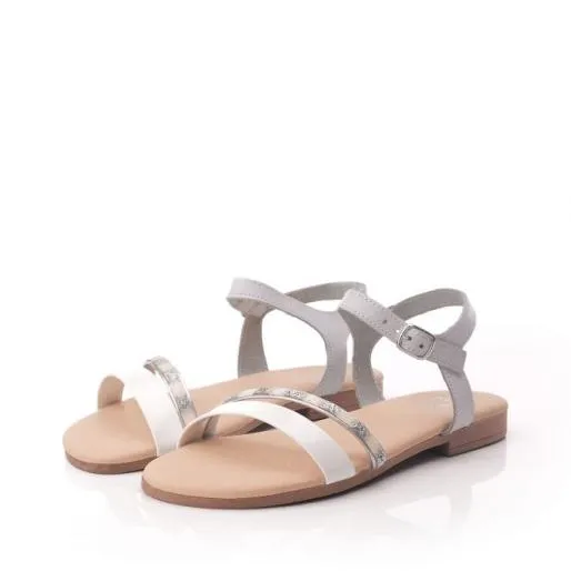 Olitzia White Leather Women Moda In Pelle Flat Sandals Olitzia White Leather Women Moda In Pelle Flat Sandals